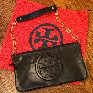 Tory Burch Black Leather Bag with Gold Chain